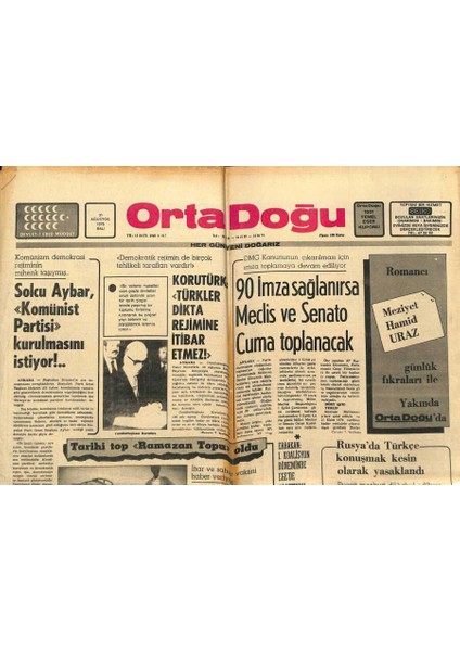 Orta Doğu Gazetesi 31 Ağustos 1976 - Rusyada Türkçe Konuşmak Kesin Olarak Yasaklandı GZ89303