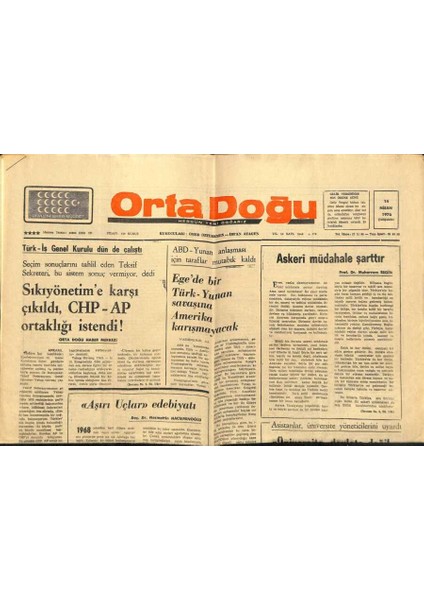 Orta Doğu Gazetesi 14 Nisan 1976 - Ismail Müftüoğlu,kanunlar Titizlikle Uygulanıyor GZ89371