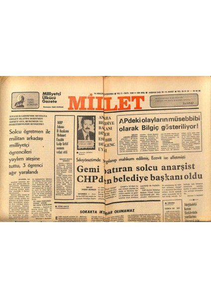 Millet Gazetesi 14 Aralık 1977 - Yüksel Çengel, Gemi Batıran Solcu GZ89631