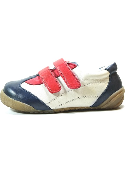 PAFI297 Hakiki Deri Beyaz-Lacivert Ortopedik Ped Taban Erkek Bebek Spor Ayakkabı