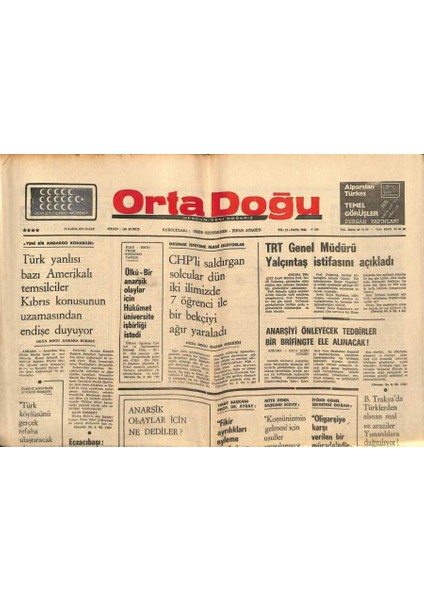 Ortadoğu Gazetesi 30 Kasım 1975 - Trt Genel Müdürü Yalçıntaş Istifasını Açıkladı GZ90046
