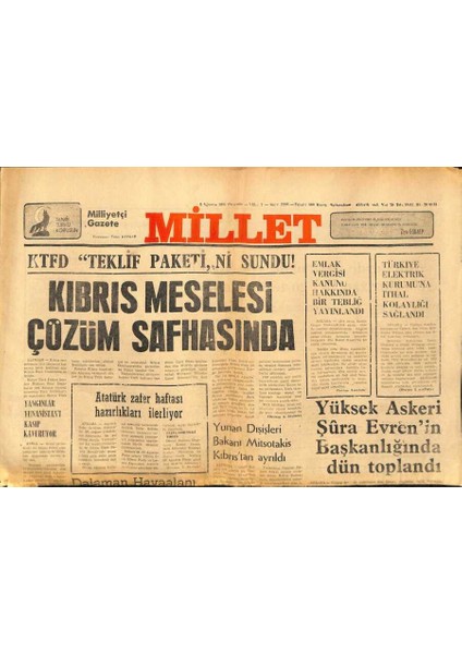 Millet Gazetesi 6 Ağustos 1981 - Kıbrıs Meselesi Çözüm Safhasında GZ89518