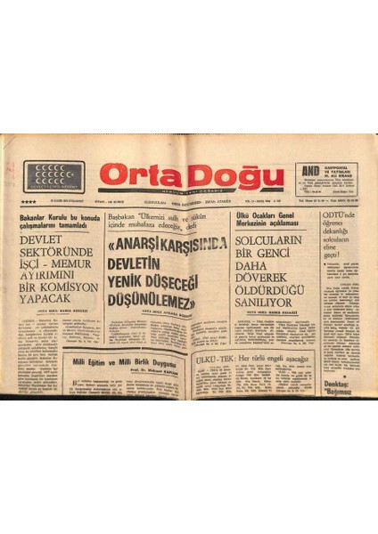Ortadoğu Gazetesi 29 Kasım 1975 - Odtünde Öğrenci Dekanlığı Solcuların Eline Geçti GZ90050