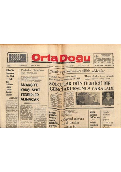 Ortadoğu Gazetesi 28 Kasım 1975 - Kıbrısta Bağımsız Bir Türk Devleti Ilan Edilirse Atina Savaş Kararı Alacak GZ90049