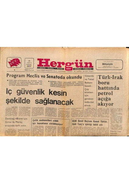 Hergün Gazetesi 28 Temmuz 1977 - Türk-Irak Boru Hattında Petrol Açığa Akıyor GZ90218