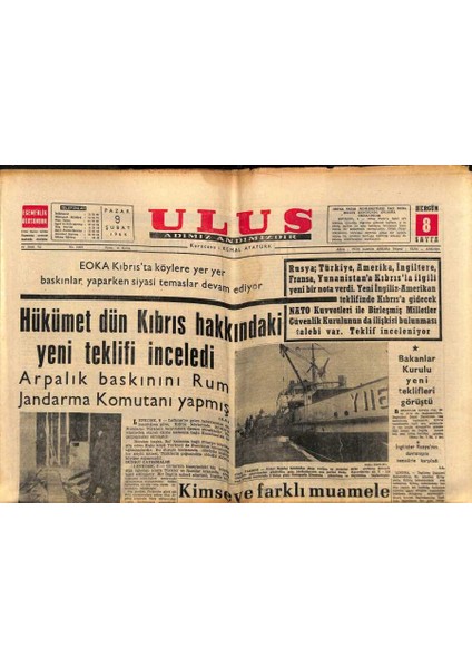 Ulus Gazetesi 9 Şubat 1964 - Ordu ve Devrimlere Dil Uzatan Yücesoya Takbih Cezası Istendi GZ90372