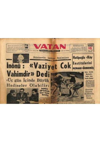 Vatan Gazetesi 15 Mayıs 1963 - Adalet Fabrikasında 450 Işçi Grev Yapıyor GZ90487