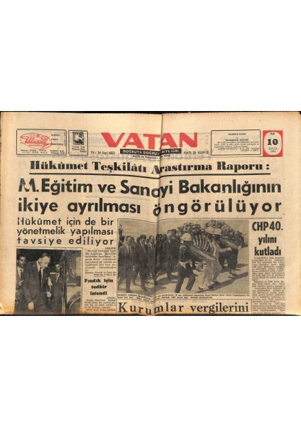 Vatan Gazetesi 10 Eylül 1963 - Bin Bella Büyük Toprakların Kanunlaştırılacağını Ilan Etti GZ90509
