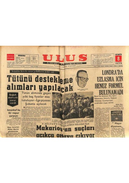 Ulus Gazetesi 21 Ocak 1964 - Londrada Uzlaşma Için Henüz Formül Bulunamadı GZ90357