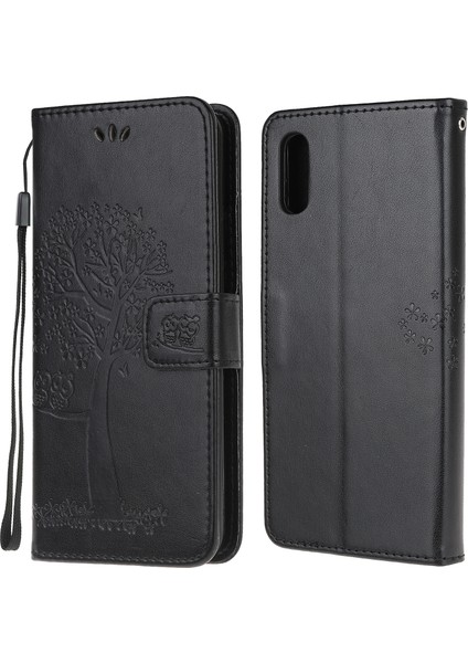 Baykuş ve Ağaç Deseni Baskı Tasarımı Samsung Galaxy Xcover Için Deri Cüzdan Telefon Kapağı 5 Black (Yurt Dışından)