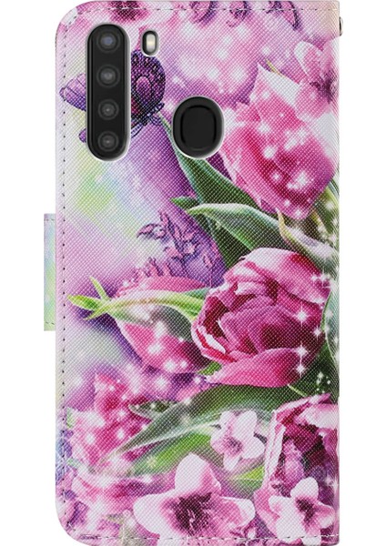 Samsung Galaxy A21-TÜLIPLER Için Faddish Desen Deri Cüzdan Kılıfı (Yurt Dışından) fiyatları