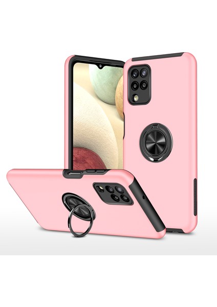 Samsung Galaxy A12 Için Telefon Kılıfı Yüzük Şekli Kickstand ile Şok Geçirmez Kapak All Round Koruyucu Telefon Kabuk Pembe (Yurt Dışından)