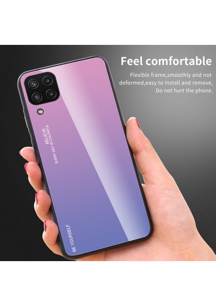 Samsung Galaxy M32 (Global Versiyon) Için Gradyan Renk Anti Scratch Glass+Tpu Telefon Kılıfı Kapağı-Blue/siyah (Yurt Dışından) fiyatları