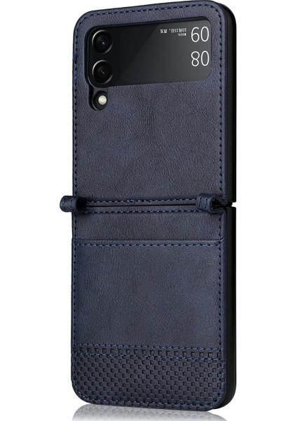 Vintage Doku Tek Parçalı Tasarım Pu Deri Kaplamalı Pc Telefon Kılıfı Samsung Galaxy Z Flip3 5g-Mavi Için Kart Yuvası ile (Yurt Dışından)