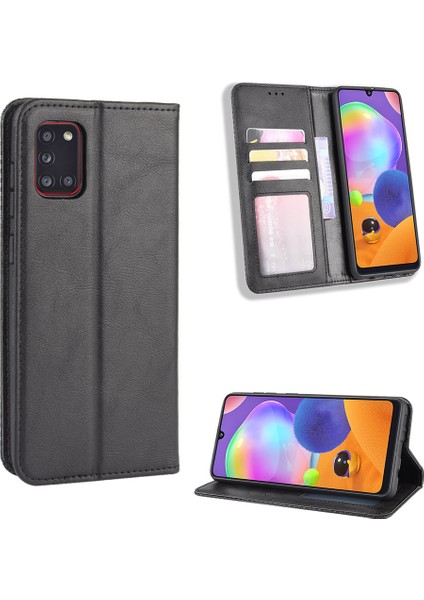 Samsung Galaxy A31-BLACK Için Retro Otomatik Emici Özel Tasarım Deri Kapağı (Yurt Dışından)