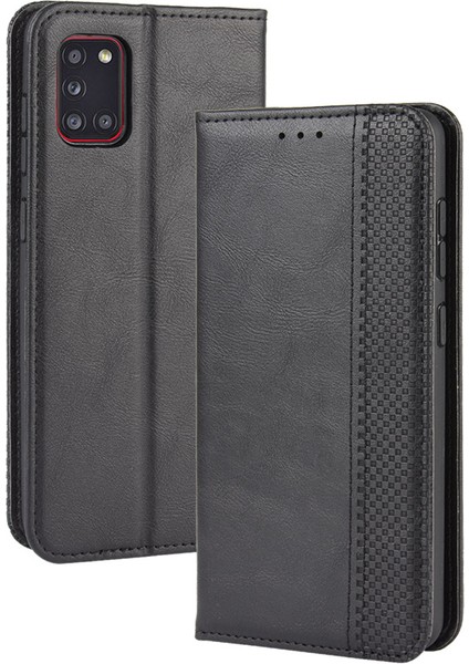 Samsung Galaxy A31-BLACK Için Retro Otomatik Emici Özel Tasarım Deri Kapağı (Yurt Dışından)