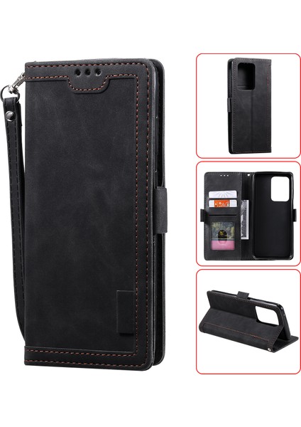 Retro Birleştirme Stili Cüzdan Samsung Için Flip Deri Kılıf Not 20 Ultra/not 20 Ultra 5g-Black (Yurt Dışından)