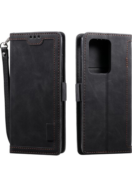 Retro Birleştirme Stili Cüzdan Samsung Için Flip Deri Kılıf Not 20 Ultra/not 20 Ultra 5g-Black (Yurt Dışından)