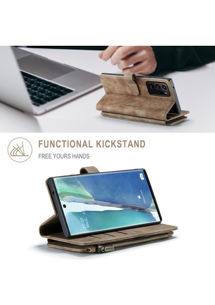 10 Kart Yuvası ve Fermuar Cep Tasarımı Manyetik Kapanma Pu Deri Cüzdan Kılıfı Samsung Galaxy NOTE20 ULTRA/NOTE20 Ultra 5g-Brown (Yurt Dışından) fiyatları