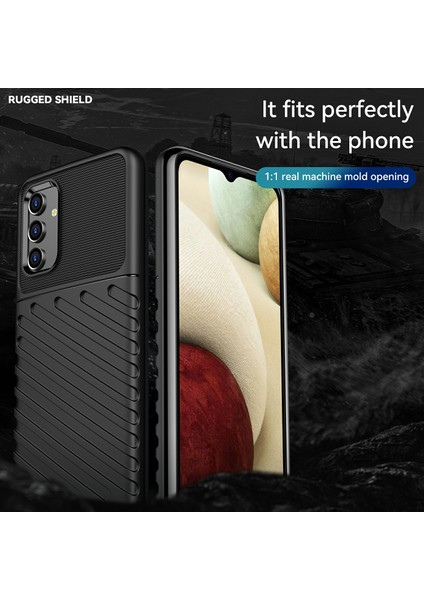 Thunder Serisi Twill Doku Yumuşak Tpu Samsung Galaxy A13 Için 4G/5G/M13 5G/A04S 4g (164.7 x 76.7 x 9.1 Mm) -Black (Yurt Dışından)