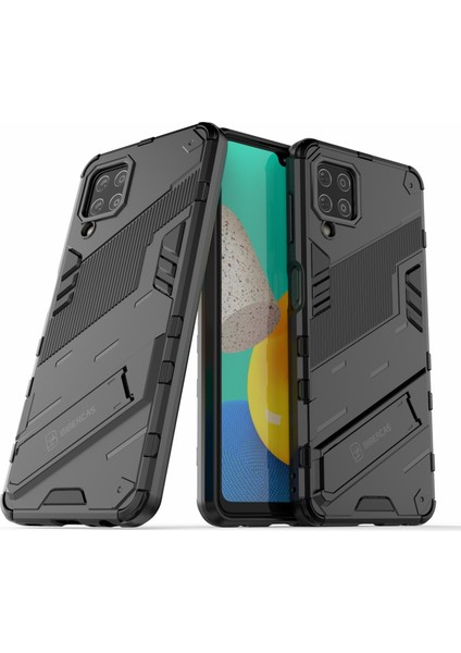 Samsung Galaxy M32 (Global Versiyon) Için Şok Dayanıklı Pc+Tpu Combo Case Kickstand Tasarım Koruyucu Telefon Kılıfı -Black (Yurt Dışından)