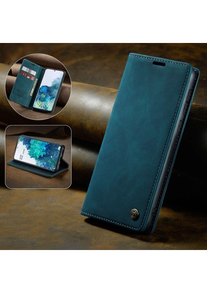 Samsung Galaxy S20 Fe 4g/fe 5G/S20 LITE/S20 Fe 2022/S20 Fe 2022-BLUE Için Otomatik Emilmiş Deri Folio Flip Stand Stand Cüzdan Kılıfı (Yurt Dışından)