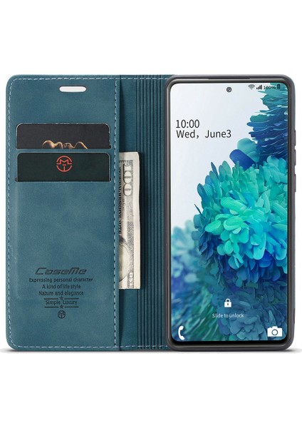 Samsung Galaxy S20 Fe 4g/fe 5G/S20 LITE/S20 Fe 2022/S20 Fe 2022-BLUE Için Otomatik Emilmiş Deri Folio Flip Stand Stand Cüzdan Kılıfı (Yurt Dışından) fiyatları