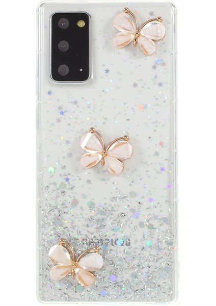 Samsung Galaxy NOTE20 Için 3D Kelebek Rhinestone Dekor Epoksi Tpu Kapağı 4g/5g-Beyaz (Yurt Dışından)