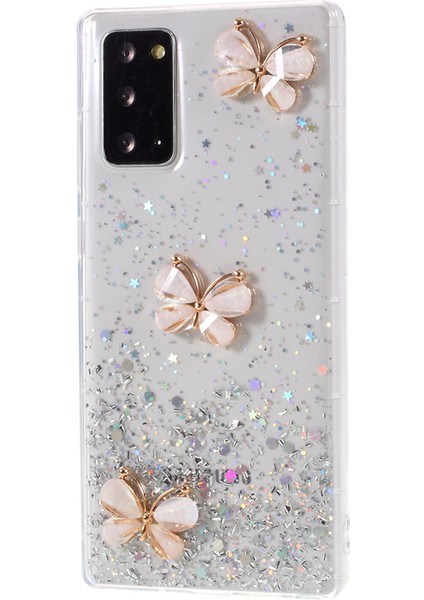 Samsung Galaxy NOTE20 Için 3D Kelebek Rhinestone Dekor Epoksi Tpu Kapağı 4g/5g-Beyaz (Yurt Dışından)
