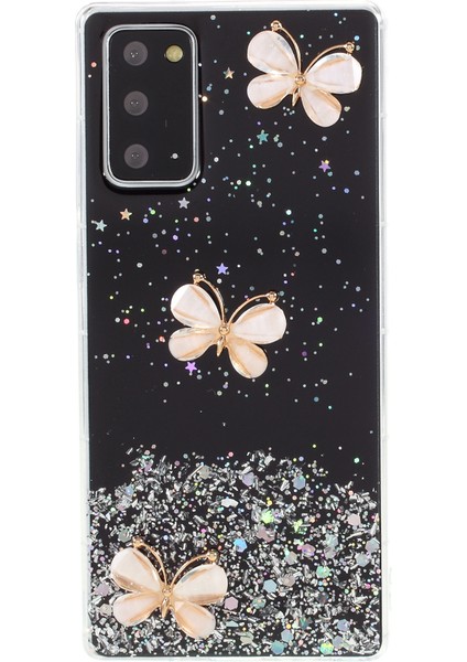 Samsung Galaxy NOTE20 Için 3D Kelebek Rhinestone Dekor Epoksi Tpu Kapağı 4g/5g-Black (Yurt Dışından)