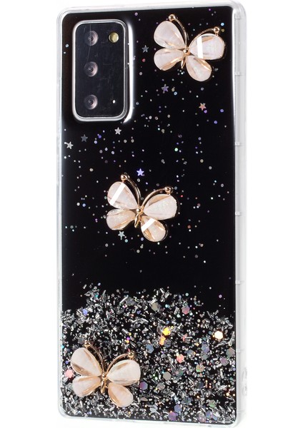 Samsung Galaxy NOTE20 Için 3D Kelebek Rhinestone Dekor Epoksi Tpu Kapağı 4g/5g-Black (Yurt Dışından)