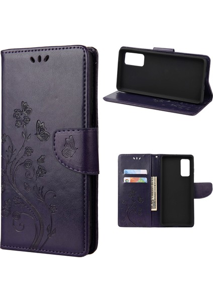 Samsung Galaxy S20 FE/S20 Fan EDITION/S20 Fe 5G/S20 Fan Edition 5G/S20 LITE/S20 Fe 2022 Kelebek Desen Deri Deri Cüzdan Telefon Kapak Kabuk-Dark Mor Mor (Yurt Dışından)