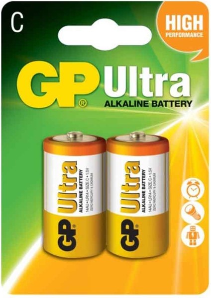 Gp 14AU Ultra Alkalin Orta C Boy 2 Li Pil 1.5 Volt Büyük Boy C Pil