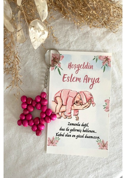 30 Adet Pembe Bebek Konsept Kartlı Anahtarlık - Bebek Hediyelik - +10RENK