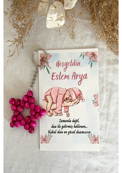 30 Adet Pembe Bebek Konsept Kartlı Anahtarlık - Bebek Hediyelik - +10RENK