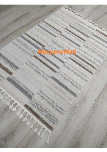 Terazzo Trz 01 Whıte Grey Hav Toz Vermez Yumuşak Dokulu Etnik Örgü Desenlere Sahip Modern Iskindinav Halı modelleri