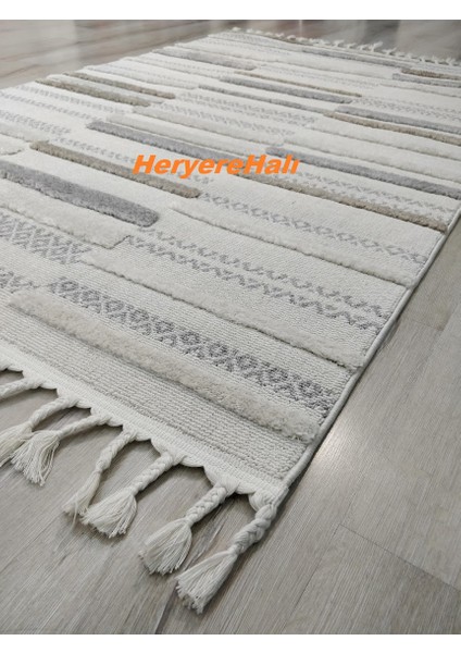 Terazzo Trz 01 Whıte Grey Hav Toz Vermez Yumuşak Dokulu Etnik Örgü Desenlere Sahip Modern Iskindinav Halı fırsatları