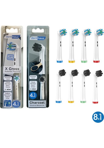 Kombo Set x Cross + Charcoal Yumuşak Oral-B Uyumlu Yedek Diş Fırçası Başlıkları