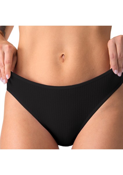 Pamuklu Kadın Fitilli Slip Külot 5 Li Set Siyah Paket Normal Bel modelleri