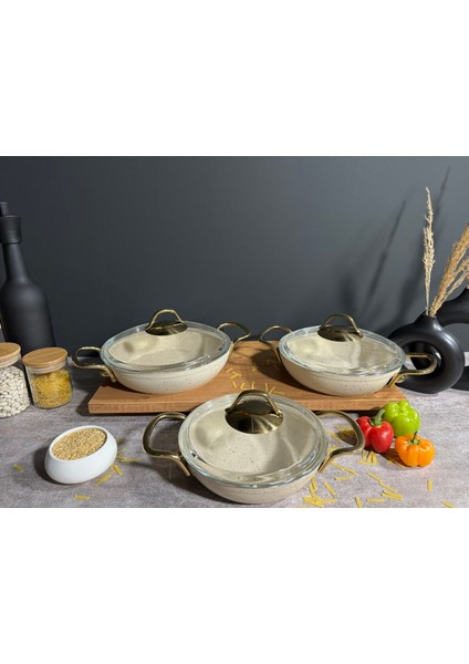 6 Parça Yanmaz Yapışmaz Granit Omlet Seti