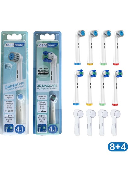 Süper Set Sensetive + 3D Maxcare Oral-B Uyumlu Diş Fırçası Başlıkları + Fırça Koruma Kapağı