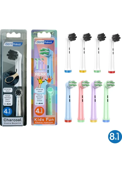 Kombo Set Charcoal + Kids Fun Yumuşak Oral-B Uyumlu Yedek Diş Fırçası Başlıkları