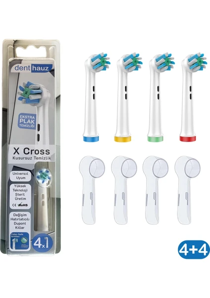 x Cross - Kusursuz Temizlik Oral-B Uyumlu Diş Fırçası Başlığı + Fırça Koruma Kapağı