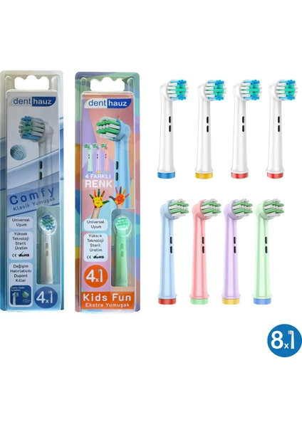 Kombo Set Comfy + Kids Fun Yumuşak Oral-B Uyumlu Yedek Diş Fırçası Başlıkları