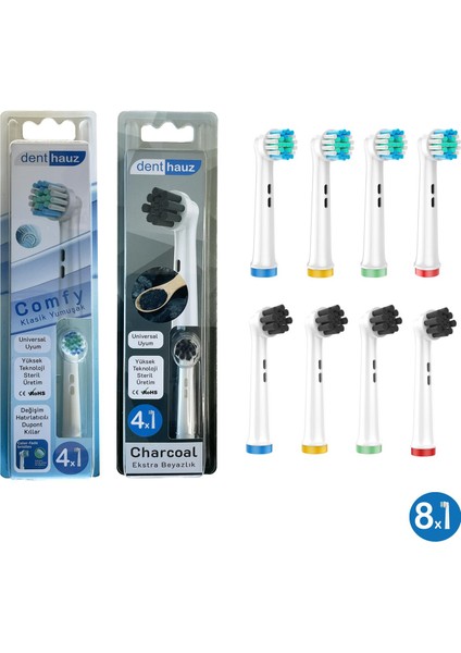 Kombo Set Comfy + Charcoal Yumuşak Oral-B Uyumlu Yedek Diş Fırçası Başlıkları