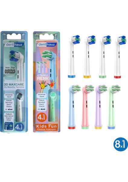 Kombo Set 3D Maxcare + Kids Fun Yumuşak Oral-B Uyumlu Yedek Diş Fırçası Başlıkları