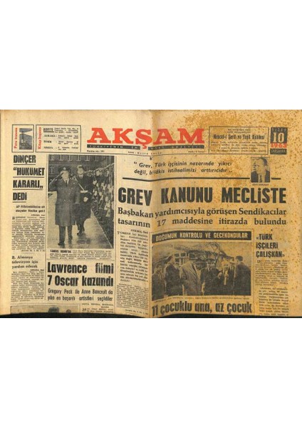 Akşam Gazetesi 10 Nisan 1963 - Lawrence Filmi 7 Oscar Kazandı GZ87924