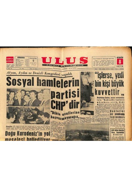 Ulus Gazetesi 9 Mart 1964 - Doğu Karadenizin Yol Meselesi Hallediliyor GZ90341