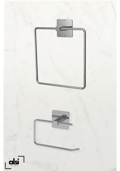 Yapışkanlı Gümüş Wc Kağıtlık ve Kare Havluluk Banyo Mutfak 2'li Set