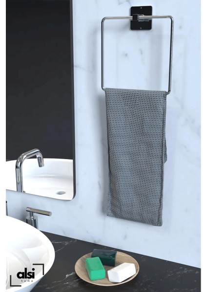 Yapışkanlı Gümüş Wc Kağıtlık ve Kare Havluluk Banyo Mutfak 2'li Set modelleri